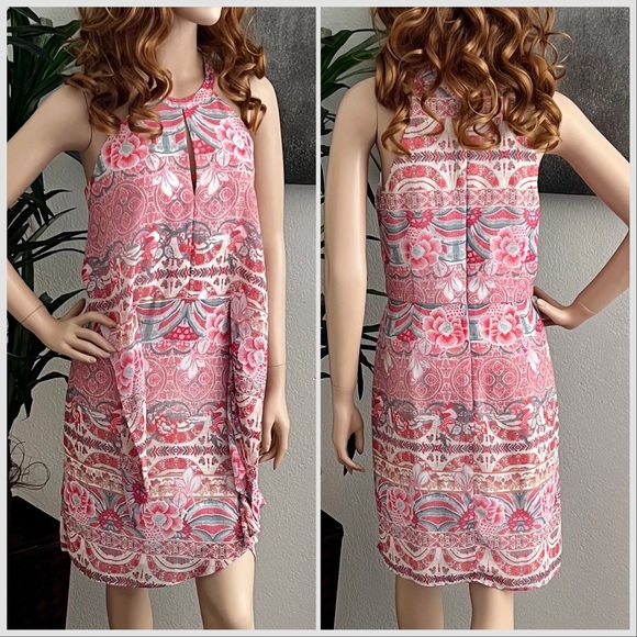 Guess Multicolor Party Halter Neck Dress with Abstract Floral Print - Picture 1 of 9